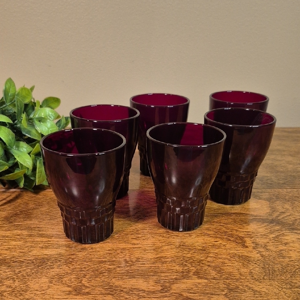 ANCHOR HOCKING Vintage Royal Ruby Red Small Tapered Glass Tumblers, Set of 6